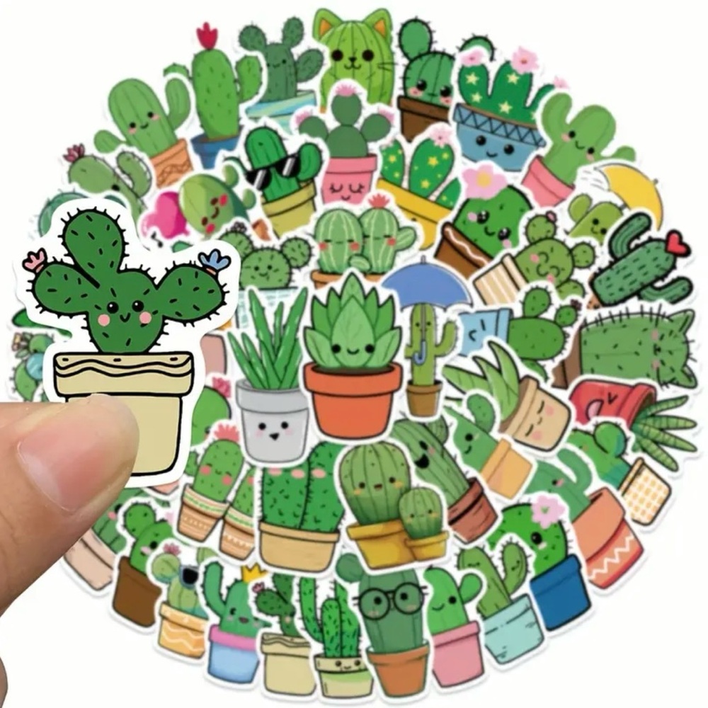 50 Cute Cactus Stickers Iridescent Sparkle Green Plants - Picture 4 of 9